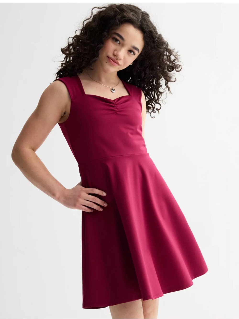 NWT Limited Too Girls Maroon Cutout Open Tie
Back Skater Dress with Necklace 10